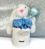 Özel Kututusunda; 45 cm Beyaz Jellycat Tavşan, 5'li Ayıcık ve Folyo Kalp Balonlu SET-Ayıcık Buketi thumbnail 2