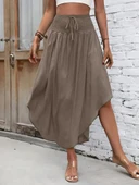 Kadın yüksek bel belden bağlamalı asimetrik kesim detaylı sandy etek - 11