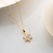 Vaoov 925 Ayar Gümüş Damla Taşlı Gold Çiçek Kolye thumbnail 4
