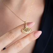 Vaoov 925 Ayar Gümüş Gold Yelpaze Kolye thumbnail 1