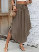 Kadın yüksek bel belden bağlamalı asimetrik kesim detaylı sandy etek - 7