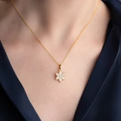 Vaoov 925 Ayar Gümüş Damla Taşlı Gold Çiçek Kolye thumbnail 5