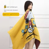 Snoopy Pamuklu Müslin Tek Banyo Havlusu - Mavi - 4
