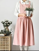 Askılı Fransız Stil Pamuklu Mutfak Önlüğü - Pembe Etekli (Model 2) - 1