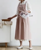 Askılı Fransız Stil Pamuklu Mutfak Önlüğü - Pembe Etekli (Model 2) - 11