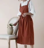 Askılı Fransız Stil Pamuklu Mutfak Önlüğü - Pembe Etekli (Model 2) - 9