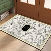 Fransız Retro Diatomit Kaymaz Paspas - Çiçekli Brokar - 50x80cm thumbnail 1