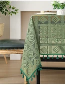 Retro Desenli Dantel Masa Örtüsü - Siyah Dantelli 140x180cm - 11