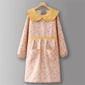 Pamuklu Kanvas Mutfak Önlüğü - Sarı SJ814 - Uzun Kollu, Yan Cepli thumbnail 1