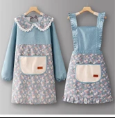 Pamuklu Kanvas Mutfak Önlüğü - Sarı SJ814 - Uzun Kollu, Yan Cepli thumbnail 6