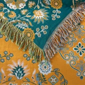 Pamuklu Nordic Stil Turuncu Çiçekli Püsküllü Kanepe Örtüsü/Yazlık Battaniye - 150x200cm - 5