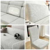 Kalınlaştırılmış Universal Sandalye Kılıfı - Yaprak Desenli Kum Kahverengi - 5