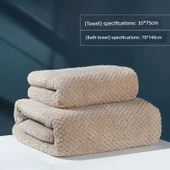 Kadın Pamuklu Hızlı Kuruyan Üç Parça Banyo Havlu Seti - Kahverengi Havlu + Banyo Havlusu 140x70cm thumbnail 1