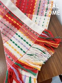 Kırmızı Beyaz Ekose Pamuklu Masa Örtüsü - Püsküllü 32x120cm - 6