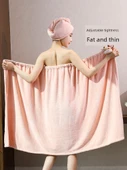 Straplez Pamuklu Banyo Havlu Elbisesi - Alice Banyo Eteği 2'li Çiçek Tozu (Banyo Eteği + Saç Bonesi) 150x85cm - 4