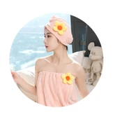 Straplez Pamuklu Banyo Havlu Elbisesi - Alice Banyo Eteği 2'li Buzağı Tozu (Banyo Eteği + Saç Bonesi) 150x85cm thumbnail 11