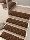 Kaymaz Kendinden Yapışkanlı Merdiven Halısı - Kahve Elmas Desenli 55x22+4.5cm (Model 2) - 2