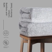 Bambu Kömürü Çizgili Banyo ve Yüz Havlusu Seti 70x140cm - 2