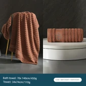 Pamuk Banyo Havlu Seti - Koyu Kahverengi (Havlusu + Banyo Havlusu) 140x70cm - 1