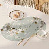 Oval Deri Amerikan Servis - Çiçek ve Kuş Desenli 102 - 30x50cm - 8