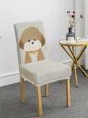 Çizgi Film Minimalist Köpek Kedi Sandalye Kılıfı - Fırça 10 Desenli - 4
