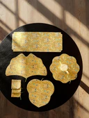 Çin Tarzı Yüzen Altın Ginkgo Yaprağı Nakışlı Çay Altlığı - Açık Altın Fulu Çay Masası - 2