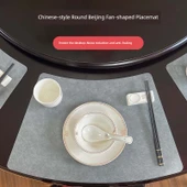 Fan Şeklinde Otel Restoran Yağa Dayanıklı Deri Bardak Altlığı - Küçük Boyut-Koyu Köri - 2
