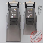 TPU Şeffaf Su Geçirmez Mutfak Önlüğü - Şerit [Busy Cute] 75cm - Cepsiz - 2 Adet - 2