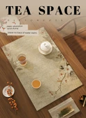 Çin Tarzı Zen Çay Matı - Diatomlu Çamur Emici - Açık Çiçek Desenli-2 - 45x70 cm - 7