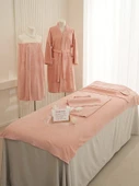 Nano Kadife Tavus Kuşu Mavisi Beşli Set (Üçlü Set + Banyo Eteği + Çarşaf) - 2