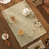 Çin Tarzı Zen Çay Matı - Diatomlu Çamur Emici - Açık Çiçek Desenli-2 - 45x70 cm - 1
