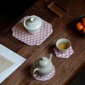 Desenli Brokar Çay Altlığı - Pembe Kare - 2