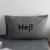İskandinav Tarzı Yazılı Pamuk Saten Yastık Kılıfı 48x74 cm - [1 Adet] Koyu Gri HEJ! - 1