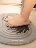 Kaymaz Diatomit Emici Banyo Paspası - Kare Gri Su Damlası Desenli - 39x60cm - 5