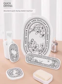 Diatomit Emici Paspas - Dörtlü Set - Fransız Desenli - 4