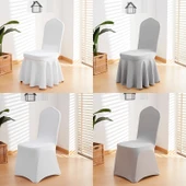 Elastik Otel Banket Sandalye Kılıfı - Saf Beyaz Etek thumbnail 2