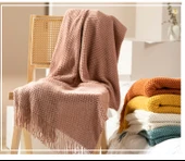 Nordik Retro Örgü Battaniye - Morandi 127cm * 260cm (püsküllü) - 11