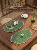 Çin Tarzı Lotus Çay Altlığı - Lotus Yaprağı Şekilli - 40x50cm - 3