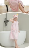 Giyilebilir Banyo Havlu Eteği - Mavi Gri (Desenli) - Banyo Eteği + Saç Bonesi - 11