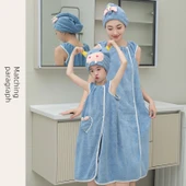 Giyilebilir Banyo Havlu Eteği - Mavi Gri (Desenli) - Banyo Eteği (bonesiz) - 1