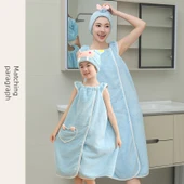 Giyilebilir Banyo Havlu Eteği - Açık Mavi (Desenli) - Banyo Eteği + Saç Bonesi - 1
