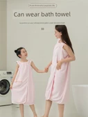 Giyilebilir Banyo Havlu Eteği - Mavi Gri (Desenli) - Banyo Eteği + Saç Bonesi - 2