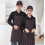 Tam Boy Mutfak Önlüğü - Kahve Beyaz Kuşaklı thumbnail 5