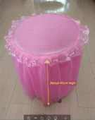 Dantelli Yuvarlak Tabure Kılıfı - Pembe - 30-31cm Çap - 45cm Yükseklik - 7