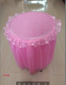 Dantelli Yuvarlak Tabure Kılıfı - Pembe - 30-31cm Çap - 45cm Yükseklik - 2