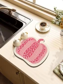 Pembe Noktalı Balkabağı Desenli Diatomit Mutfak Matı - 40x50cm - 3
