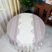 Yağa Dayanıklı Çin Retro Dikdörtgen Masa Örtüsü - Taş Desenli 1.4x1.4m Pencere Desenli 10 - 1