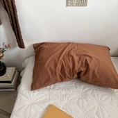 Leke Tutmaz Pamuklu Gingham Desenli Yastık Kılıfı 48x74cm - Karamel (Yıkanmış Pamuk) - 1