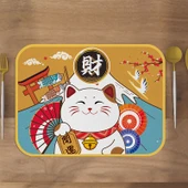 Japon Tarzı PVC Supla Bardak Altlığı - Şanslı Kedi B 30x40cm (2'li Paket) - 1