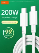 200W Süper Hızlı Şarj Type-C Data Kablosu - 2m - Çift - Beyaz - 3